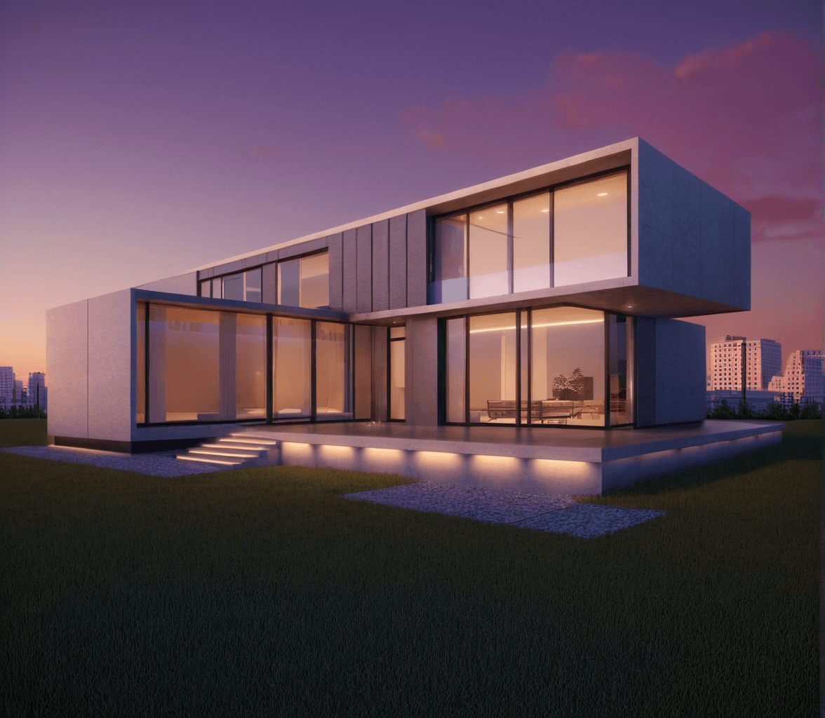 Output modern building at dusk