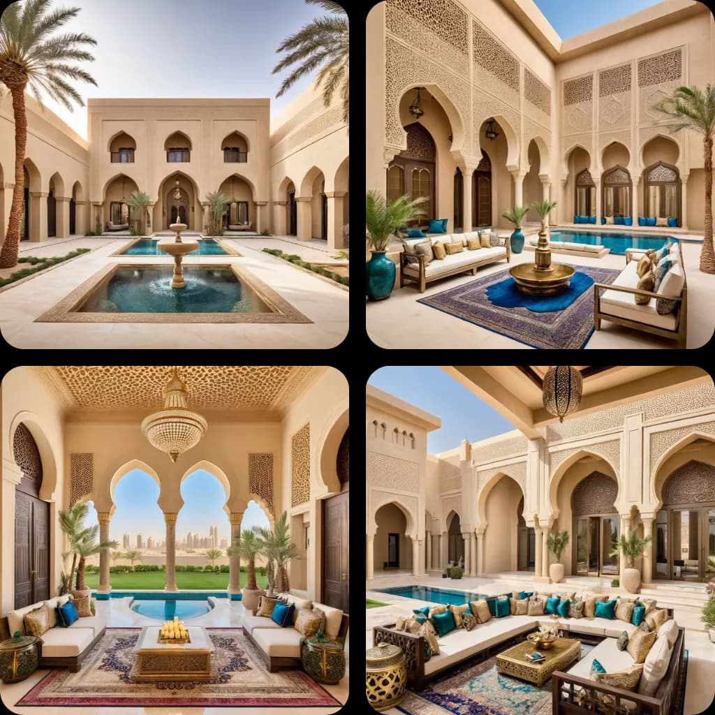 A contemporary villa, rich Arabic architectural elements generated by Gendo AI