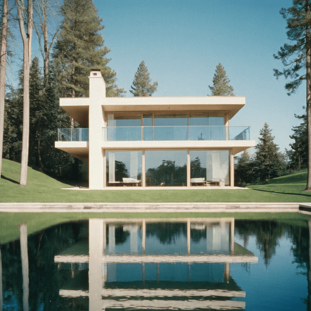 Output modern house with lake view